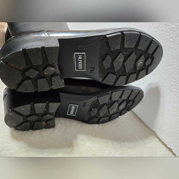 Tommy Hilfiger Logo Black Karissa Leather Upper Tall Rain Boots Size: 10M - Picture 2 of 9